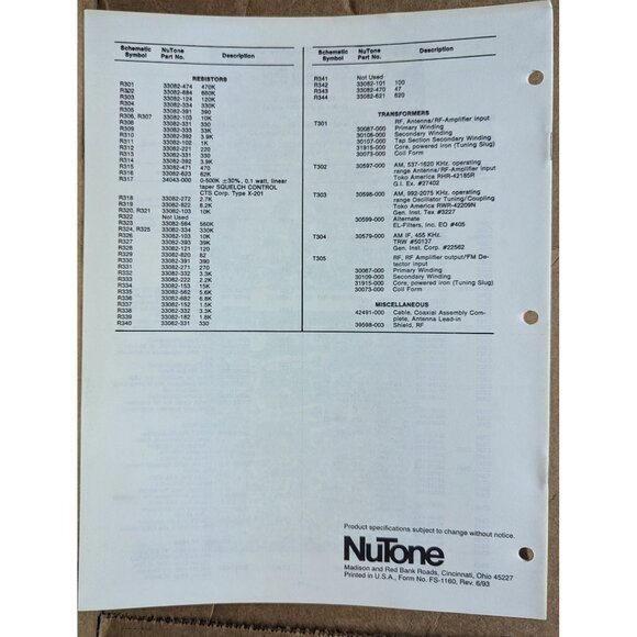 NUTONE SERVICE MANUAL BUILT-IN CENTRALIZED RADIO/INTERCOM SYSTEM MODEL IM-303 - Picture 12 of 13